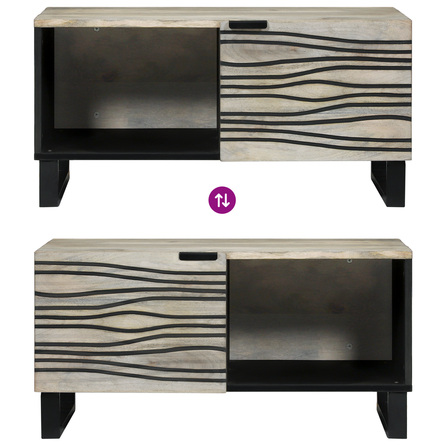 Salontafels Wit, Zwart 80 x 50 x 40 cm Massief mango hout