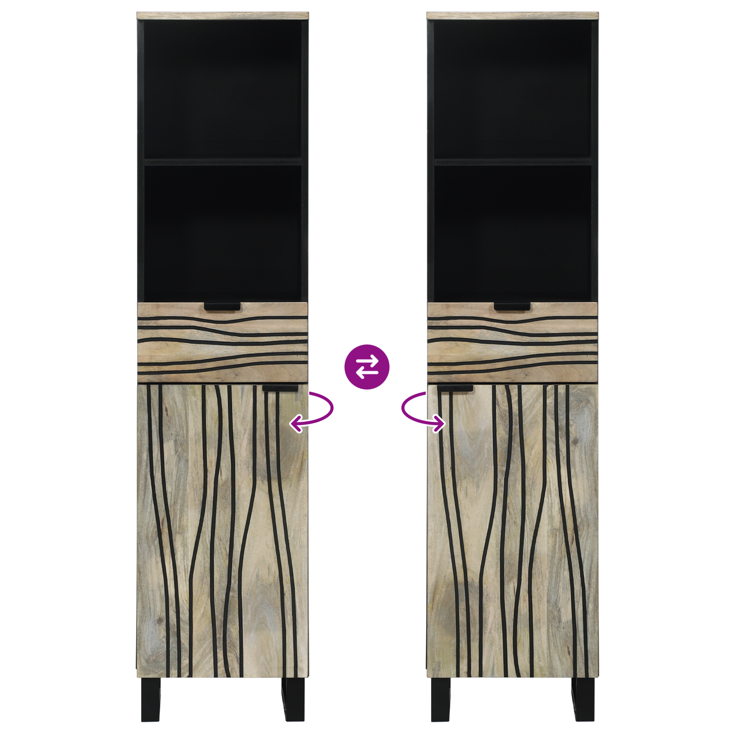Badkamer Kast met lade met plank met opslag met de deur Bruin, Zwart 38 x 33.5 x 160 cm
