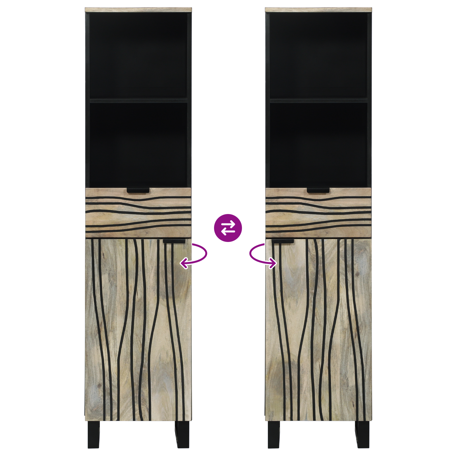 Badkamer Kast met lade met plank met opslag met de deur Bruin, Zwart 38 x 33.5 x 160 cm