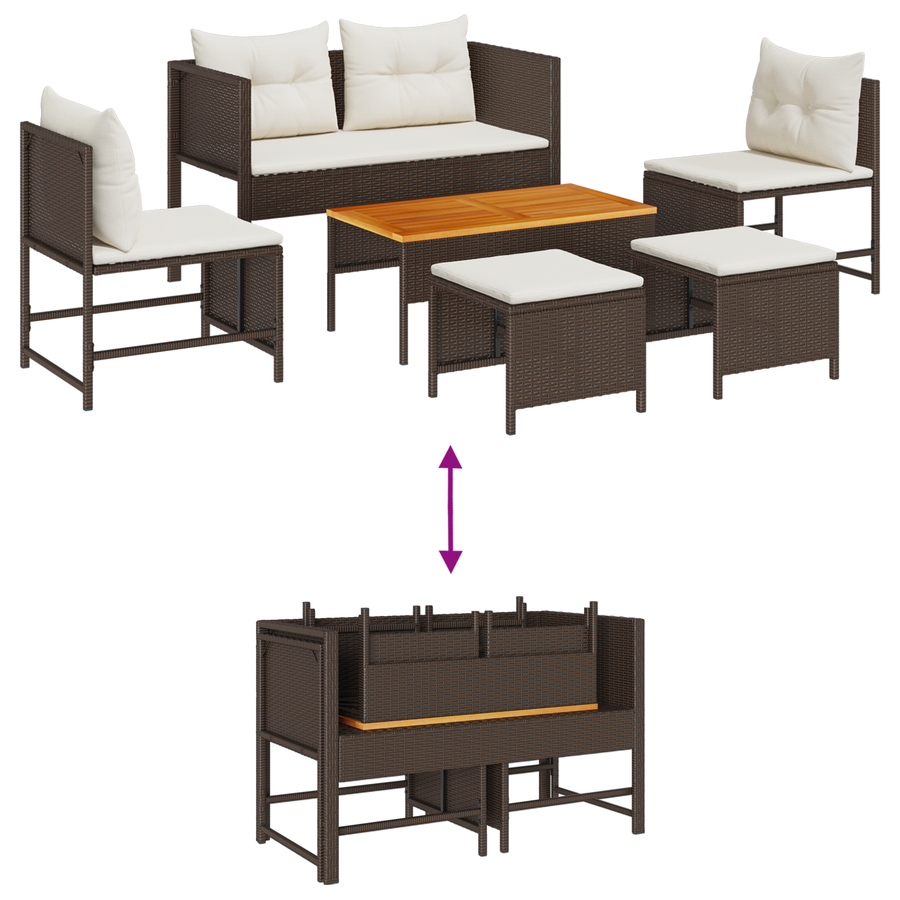 6-delige Tuinset met Kussens Bruin Poly Rattan