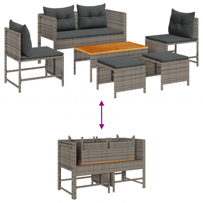 6-delige tuinsofa set met kussens in het grijs van poly rattan