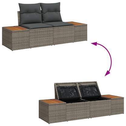 Tuinbank 2-zits met opbergruimte en kussens poly rattan grijs
