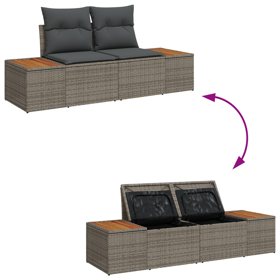Tuinbank 2-zits met opbergruimte en kussens poly rattan grijs