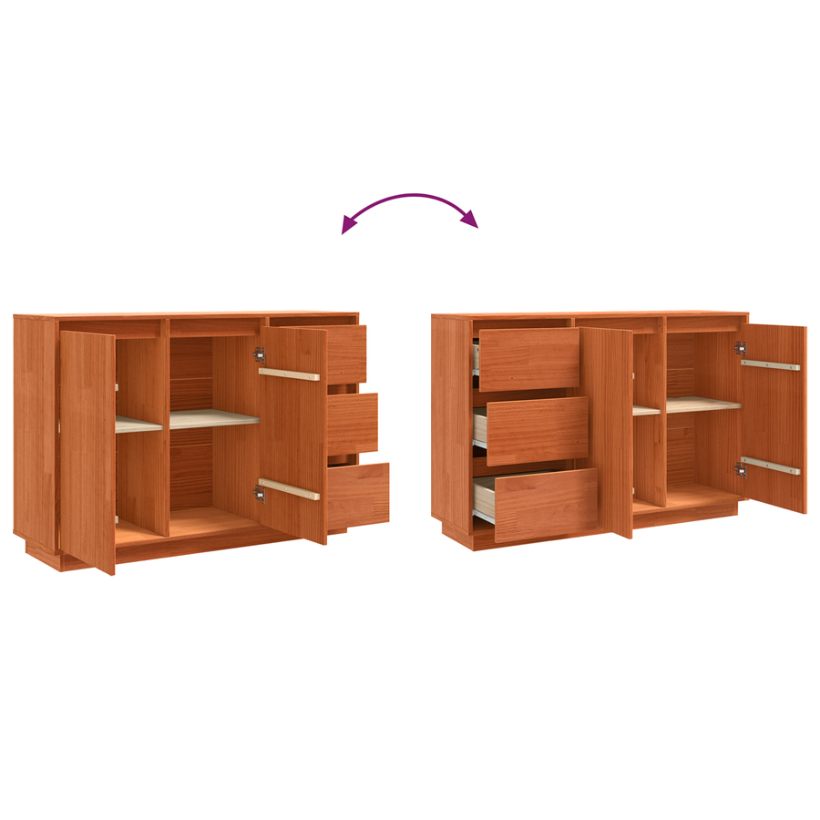 Dressoir met lade met opslag met de deur Bruin 111 x 34 x 75 cm Massief grenenhout
