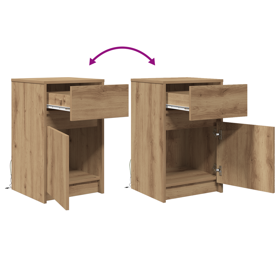 LED Bedside Kast artisanaal eikenkleurig 38 x 34 x 61 cm