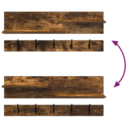 Wandgemonteerde kapstok met plank Gerookt eiken 90 x 15 x 36 cm