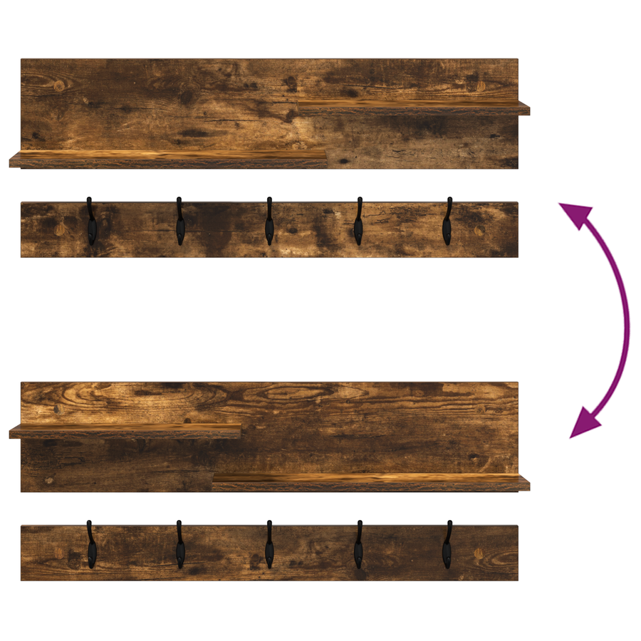 Wandgemonteerde kapstok met plank Gerookt eiken 90 x 15 x 36 cm