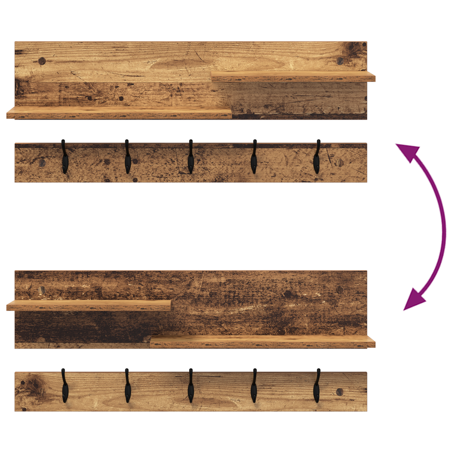 Wandgemonteerde kapstok Oud hout 90 x 15 x 36 cm Bewerkt hout