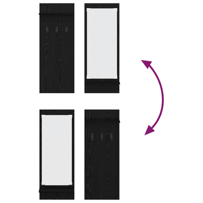 Wandgemonteerde kapstok met plank met opslag met spiegel Zwart eiken 70 x 10 x 90 cm