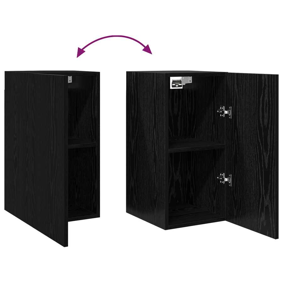 TV Meubel met plank Anders met opslag met de deur 2 pcs Zwart eiken Bewerkt hout