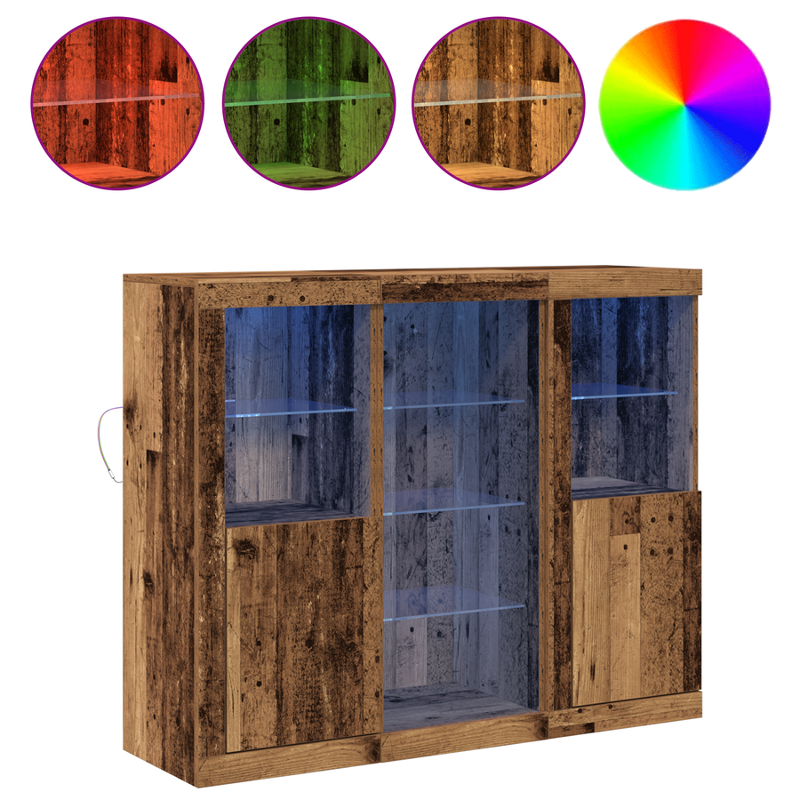 Dressoir met LED 123x37x100 cm bewerkt hout oud houtkleurig