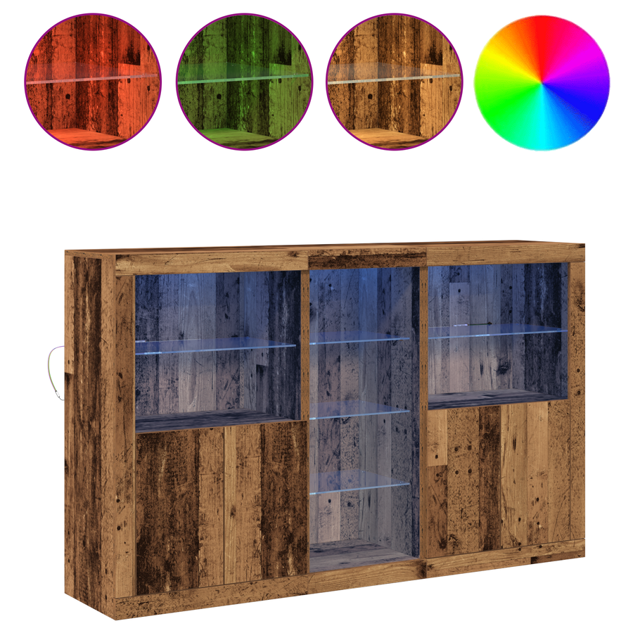 Dressoir met LED 162x37x100 cm bewerkt hout oud houtkleurig