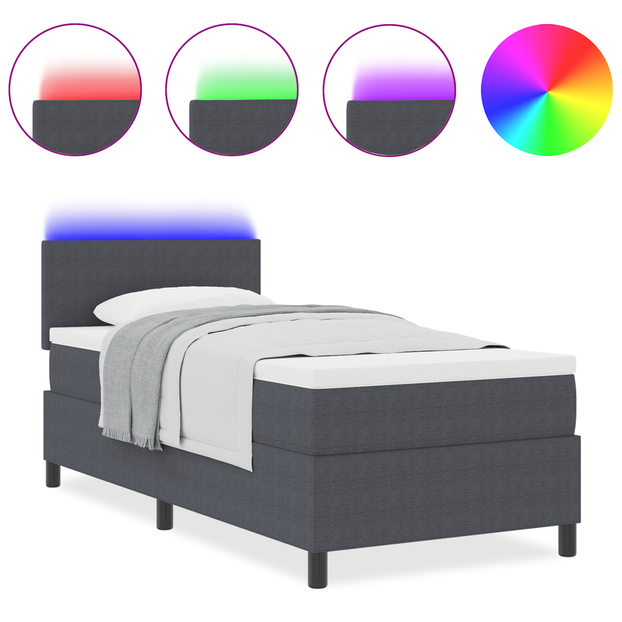 Boxspringbed met Matras & LED Donkergrijs 80x200 cm Corduroy Bekleding