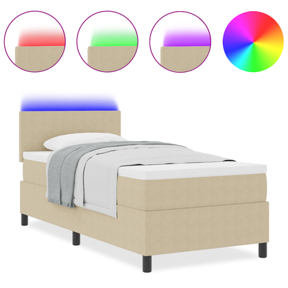 Boxspringbed matras en LED ribfluweel lichtgroen grijs 90x200