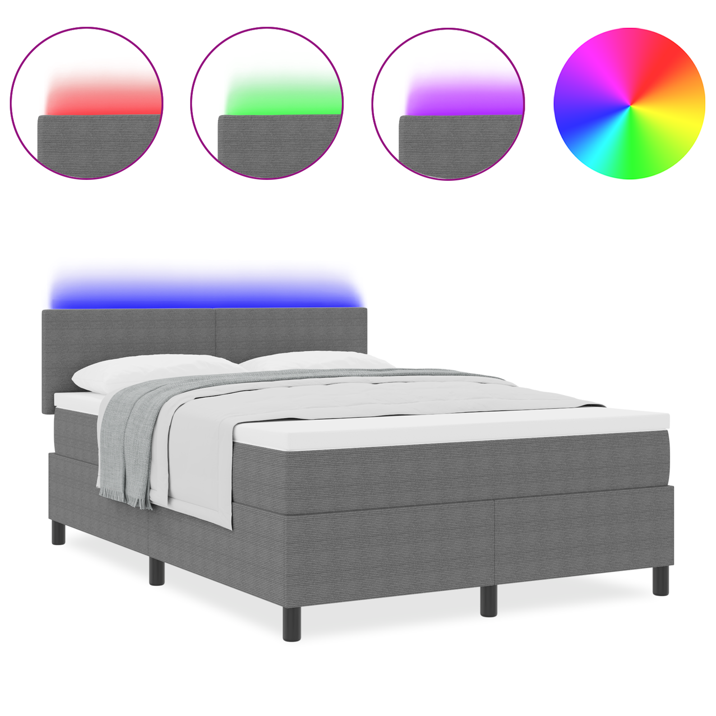 Boxspringbed met matras en LED ribfluweel lichtgrijs 120x200