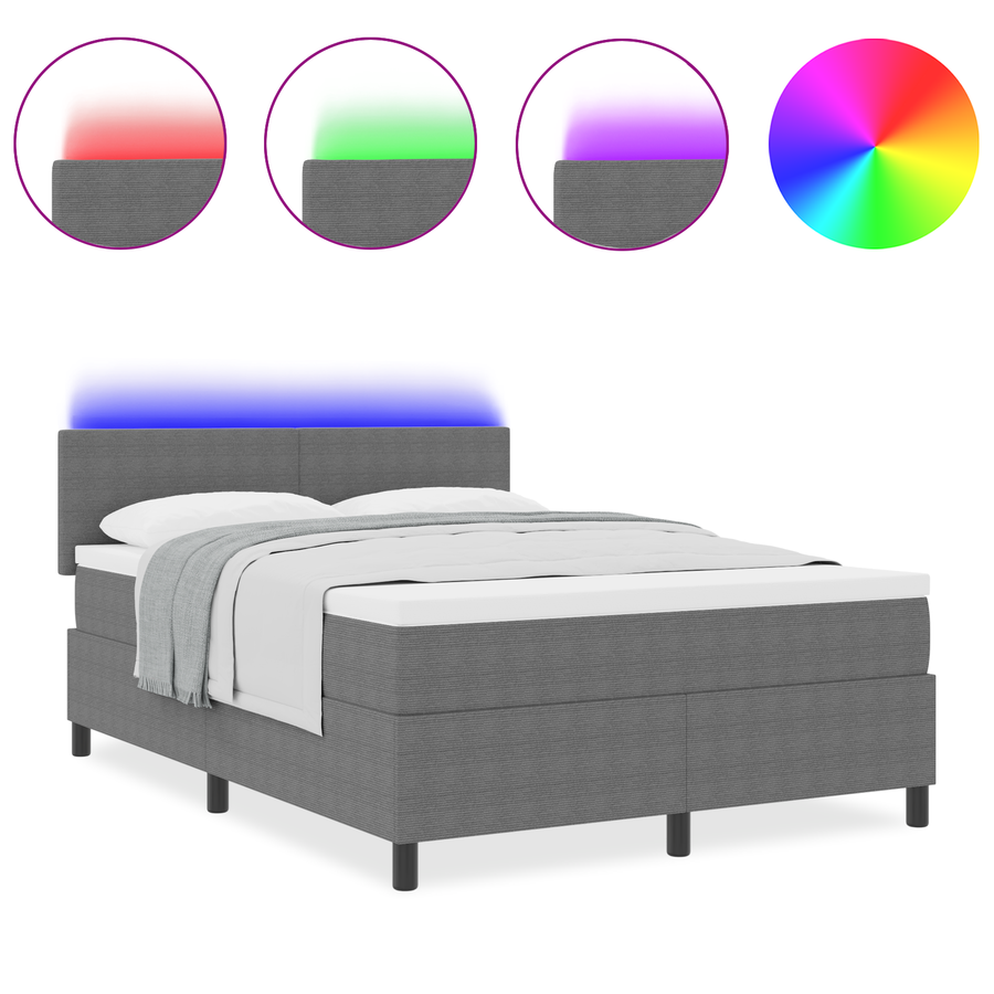 Boxspringbed met Matras & LED Lichtgrijs 140x200 cm Kordinweef