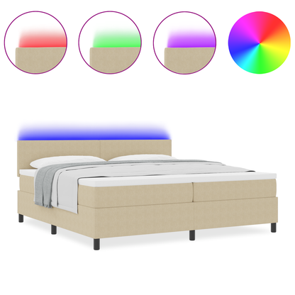 Boxspringbed met Matras & LED Verlichting Groen Grijs 200x200 cm Katoen