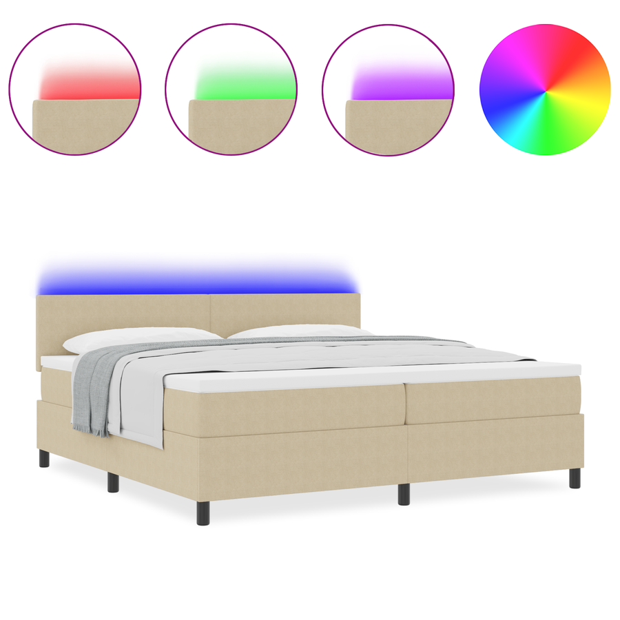 Boxspringbed met Matras & LED Verlichting Groen Grijs 200x200 cm Katoen