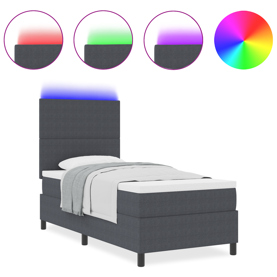 Boxspring Bed met Matras & LED in Donkergrijs 80x200 cm van Corduroy Stof