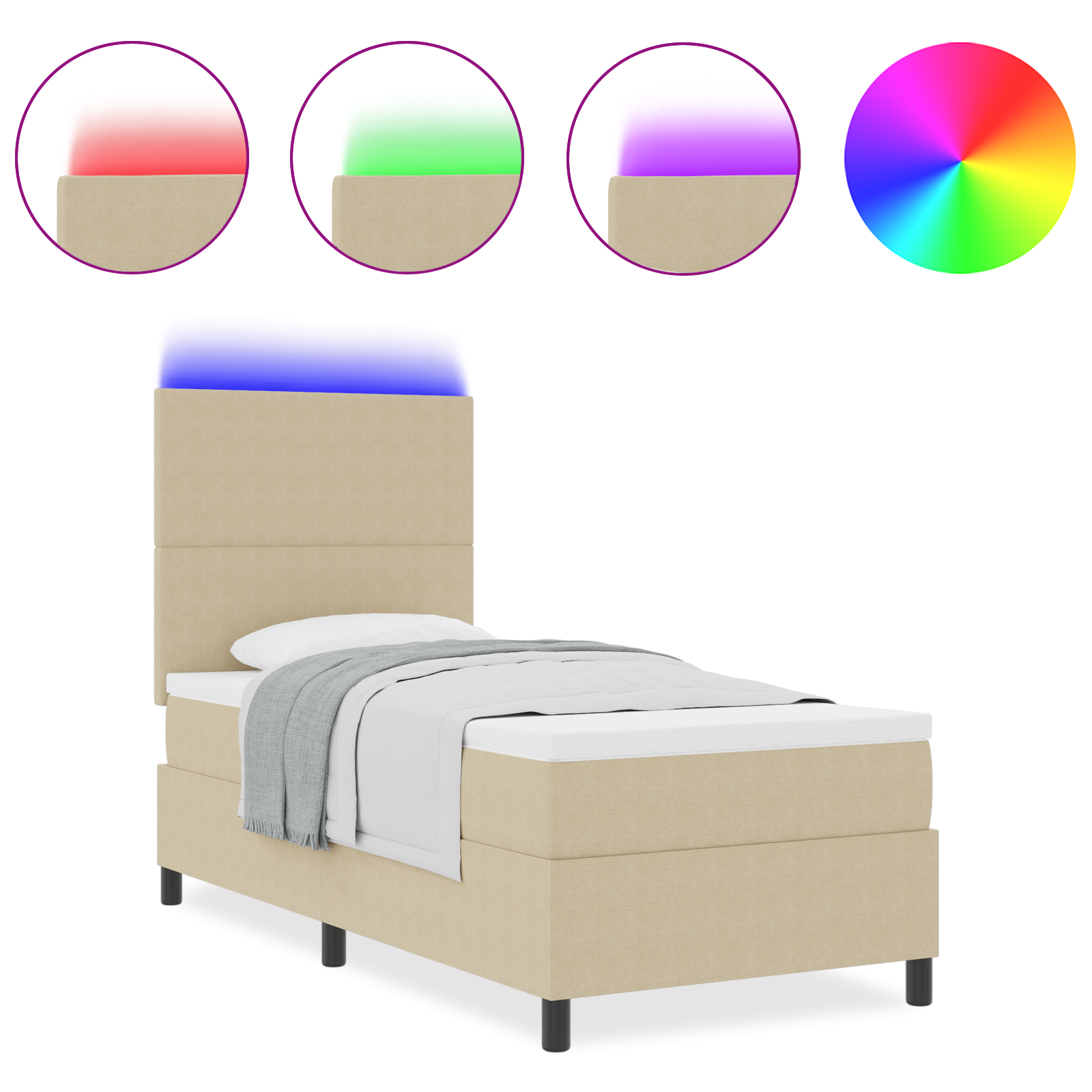 Boxspringbed matras en LED ribfluweel lichtgroen grijs 100x200