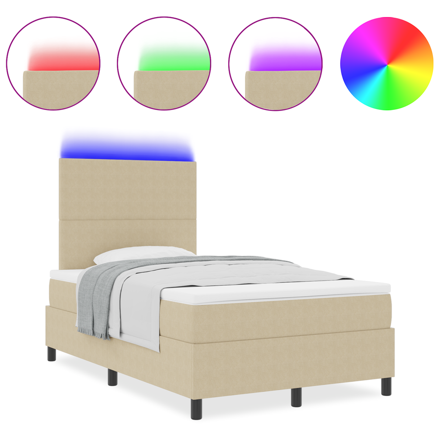 Boxspring Bed met Matras & LED Licht Groen Grijs Kleine Dubbele Corduroy Stoffen