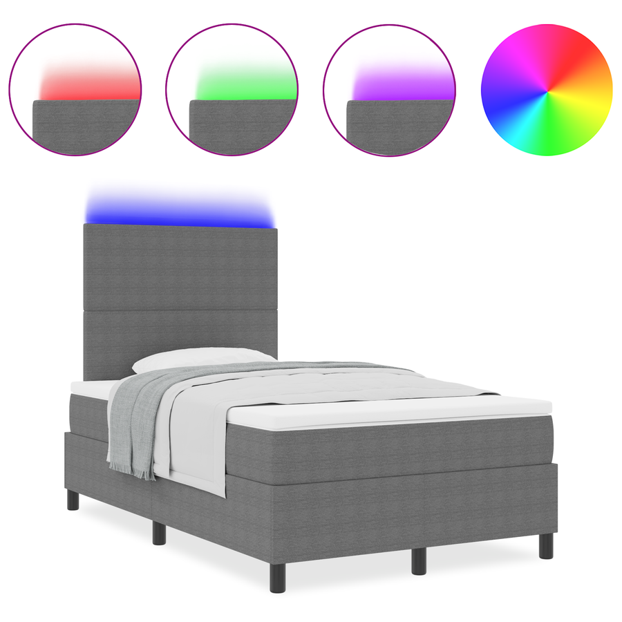 Boxspringbed met matras en LED ribfluweel lichtgrijs 120x200