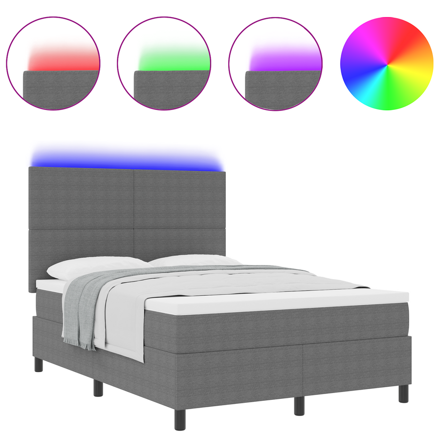 Boxspringbed met Matrassen & LED Lichtgrijs 140x200 cm Corduroy Stof