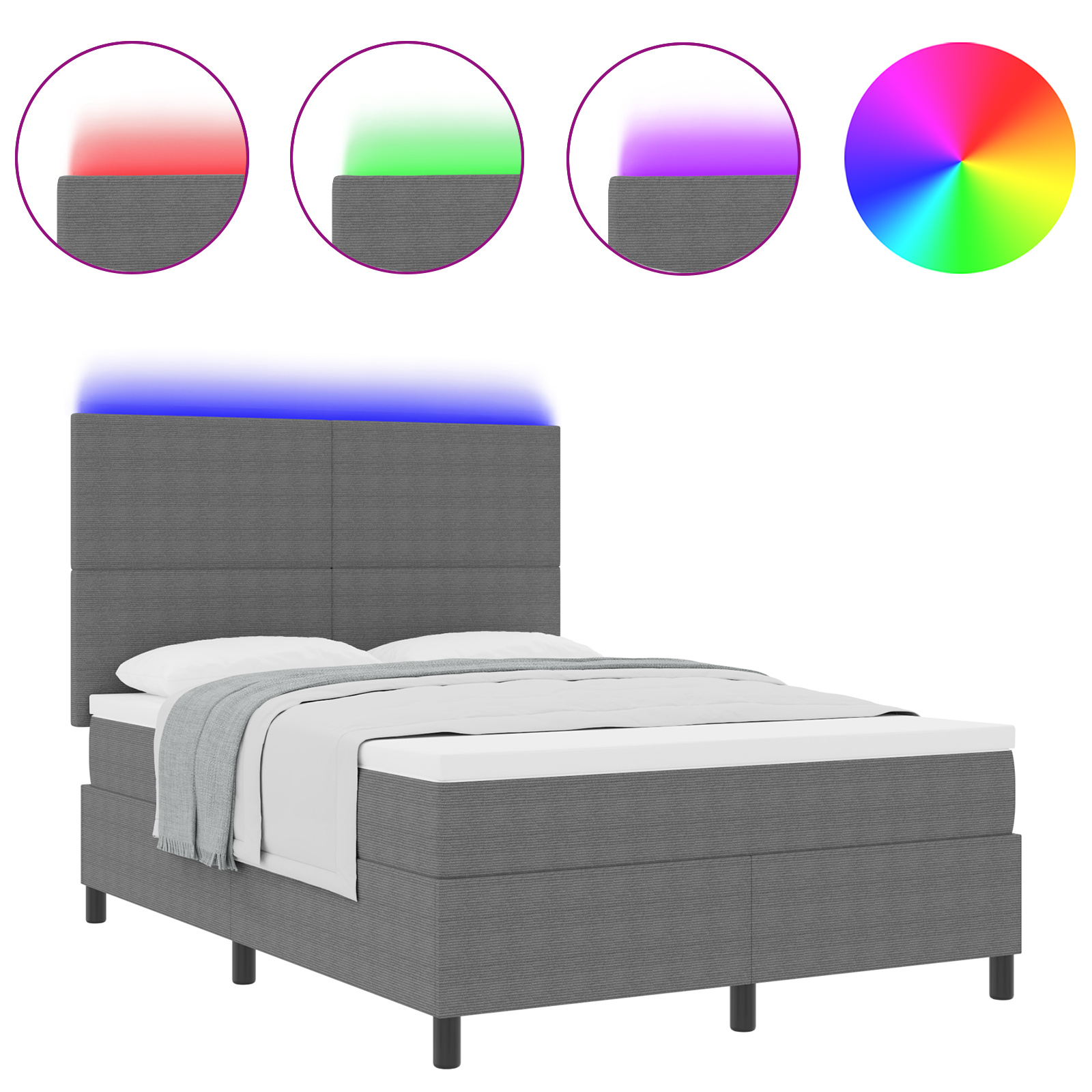 Boxspring Bed met Matras & LED Licht Lichtgrijs 160x200 cm Corduroy Stof
