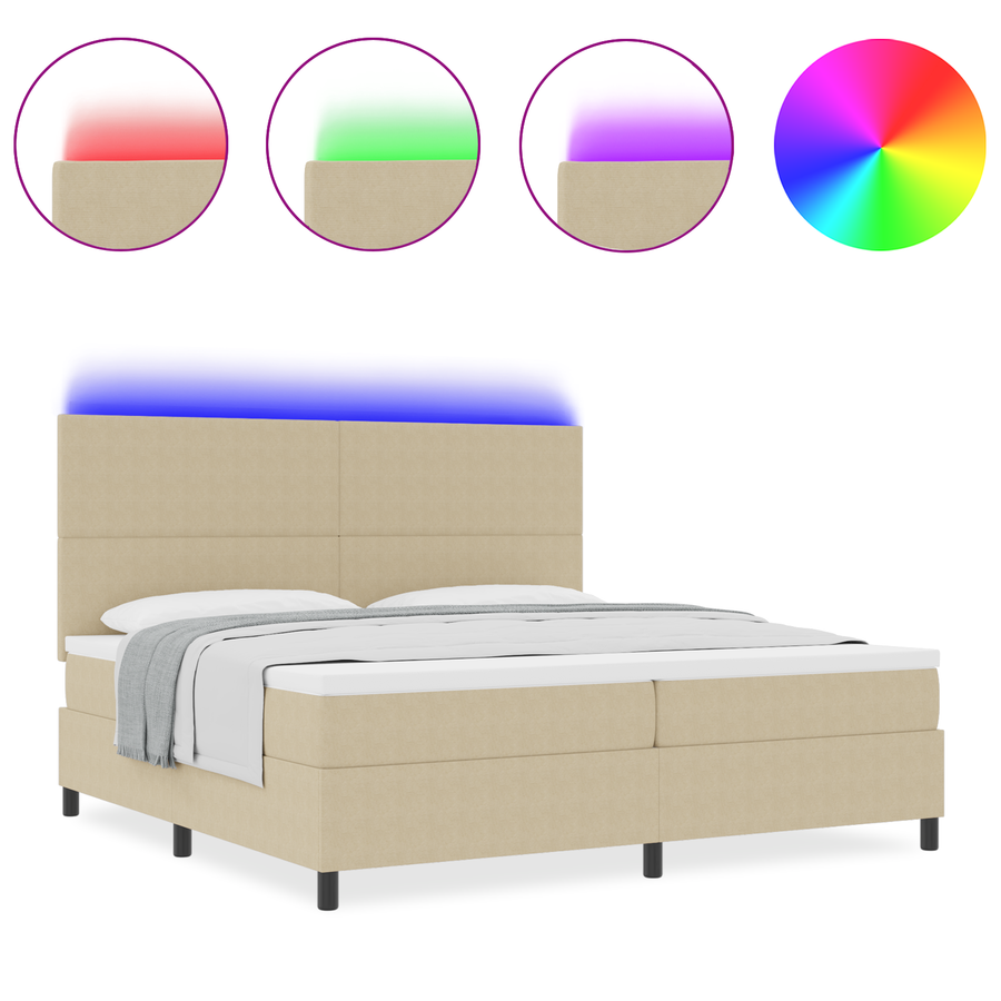 Boxspringbed matras en LED ribfluweel lichtgroen grijs 200x200