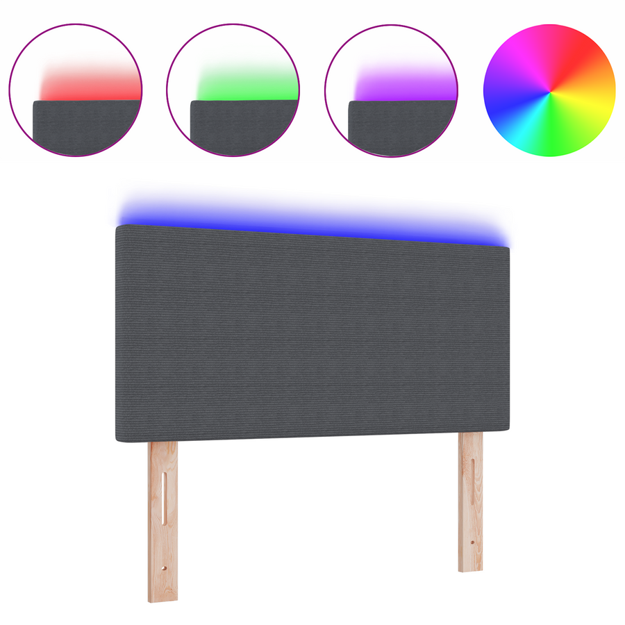 LED Hoofdbord Simpel Ontwerp Donkergrijs 90 cm Corduroystof