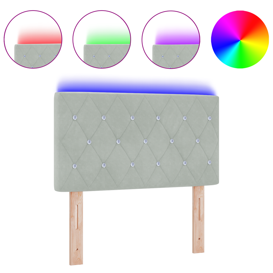 Hoofdbord LED en kristallen knopen 80 cm fluweel lichtgrijs