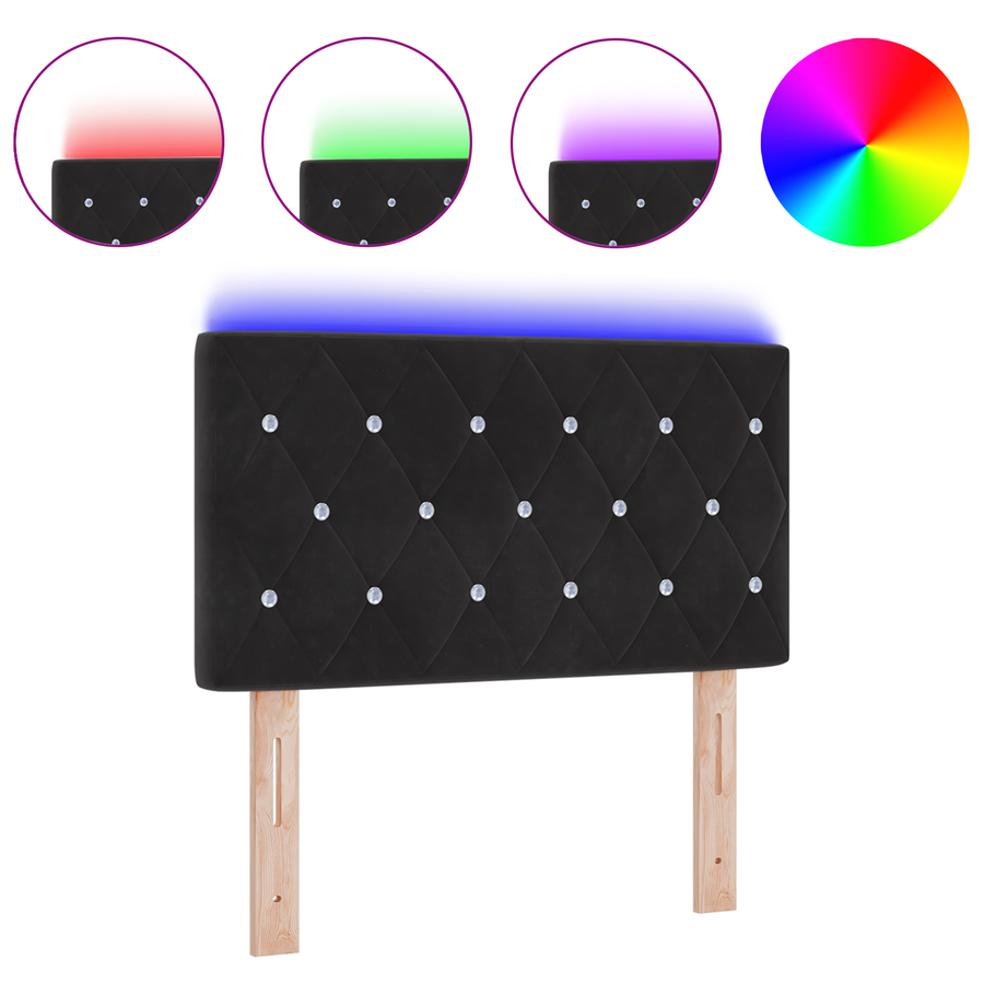 Hoofdbord LED en kristallen knopen 80 cm fluweel zwart