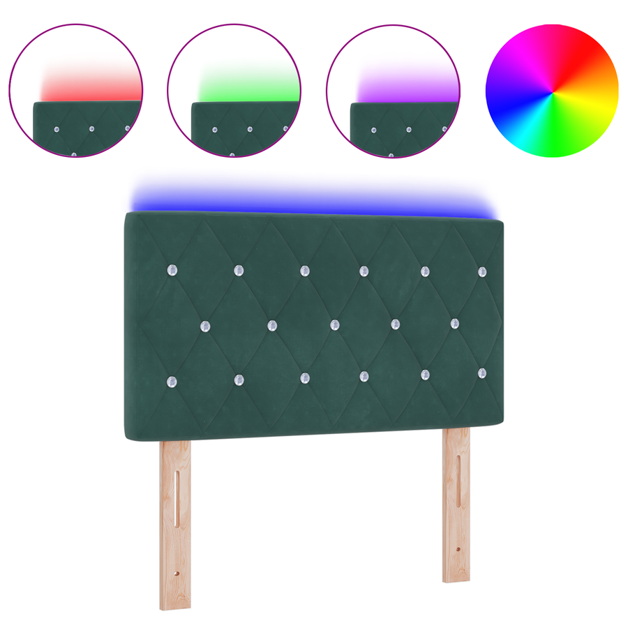 Hoofdbord LED en kristallen knopen 80 cm fluweel donkergroen