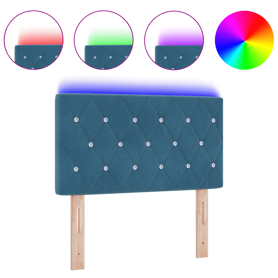 Hoofdbord LED en kristallen knopen 80 cm fluweel donkerblauw