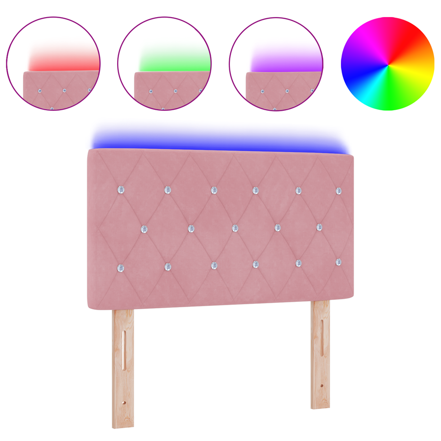 Hoofdbord LED en kristallen knopen 80 cm fluweel roze