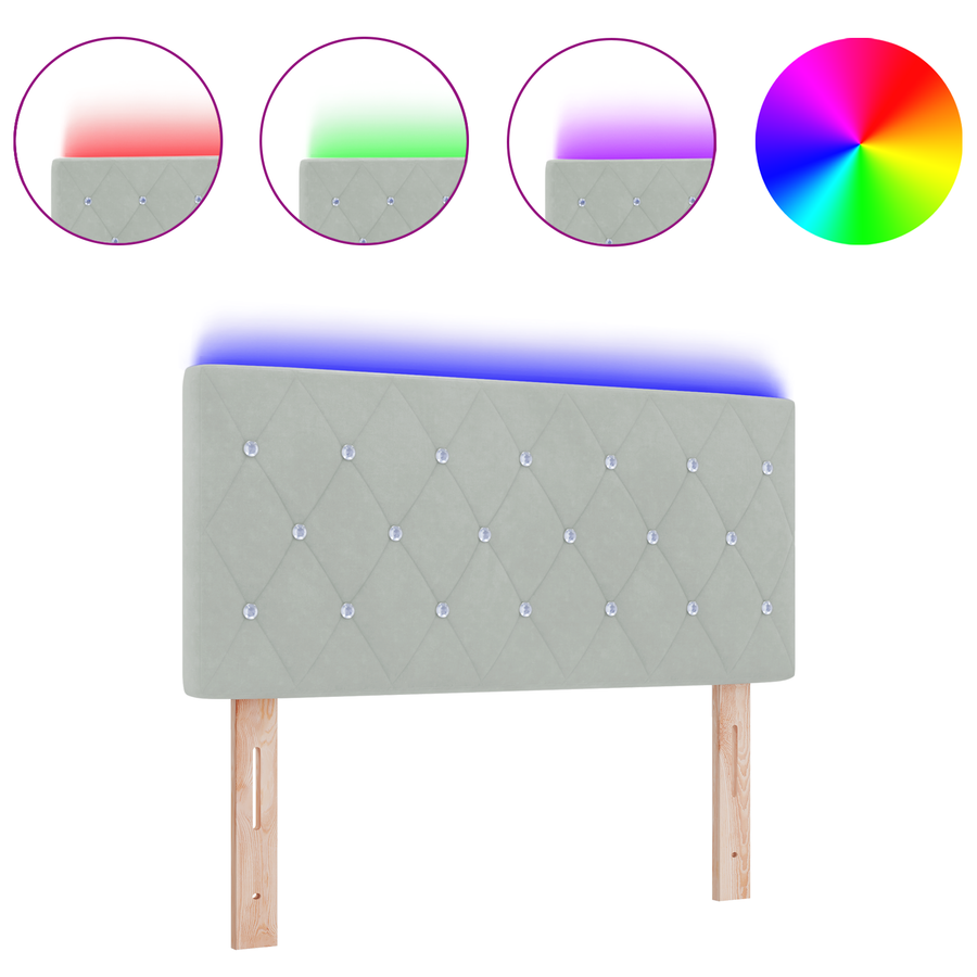 Hoofdbord LED en kristallen knopen 90 cm fluweel lichtgrijs