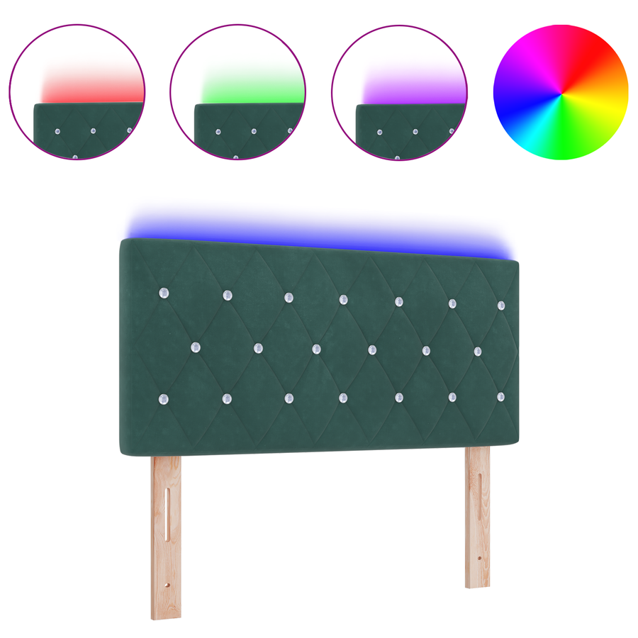 Hoofdbord LED en kristallen knopen 90 cm fluweel donkergroen