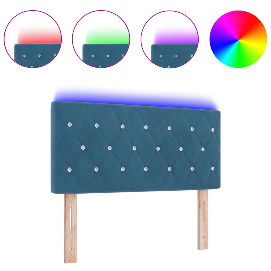 Hoofdbord LED en kristallen knopen 100 cm fluweel donkerblauw