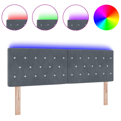 Hoofdbord LED en kristallen knopen 72 cm fluweel donkergrijs