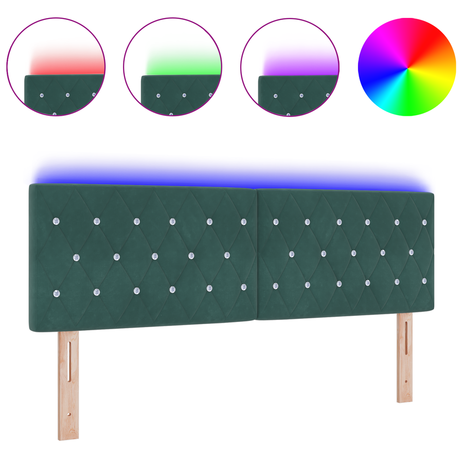 Hoofdbord LED en kristallen knopen 72 cm fluweel donkergroen