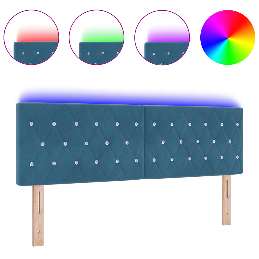 Hoofdbord LED en kristallen knopen 72 cm fluweel donkerblauw