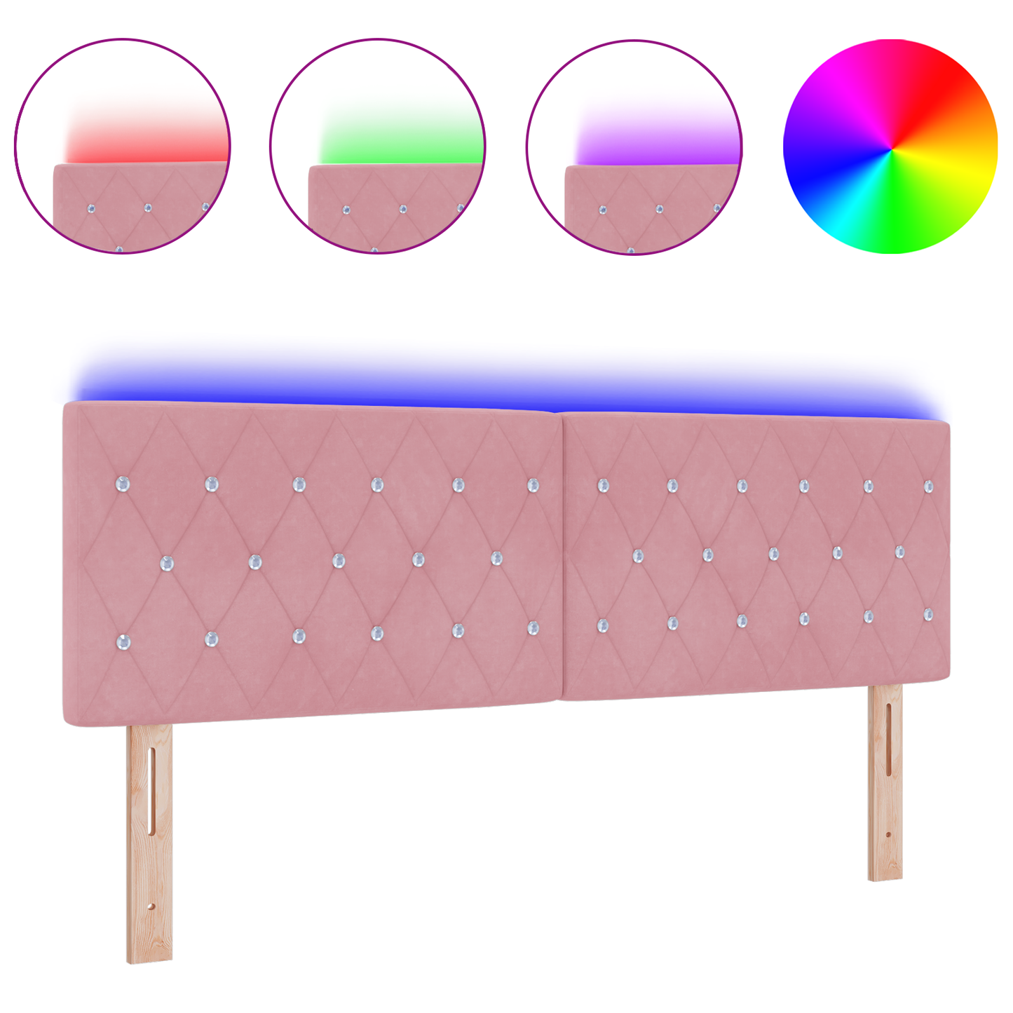 Hoofdbord LED en kristallen knopen 72 cm fluweel roze