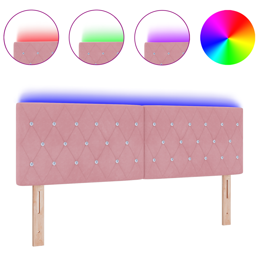 Hoofdbord LED en kristallen knopen 72 cm fluweel roze