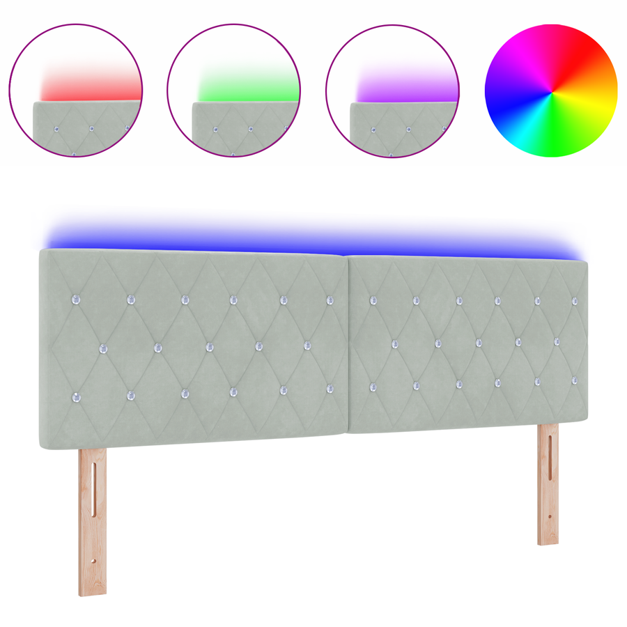 Hoofdbord LED en kristallen knopen 80 cm fluweel lichtgrijs