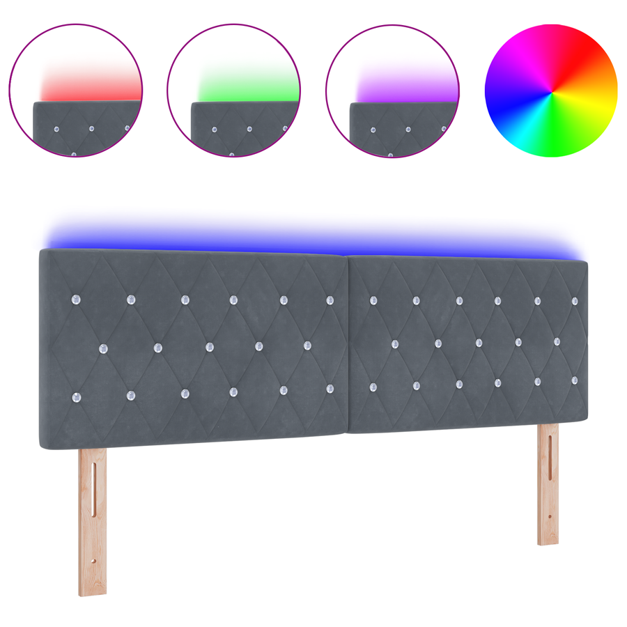 Hoofdbord LED kristallen knopen 80 cm fluweel donkergrijs