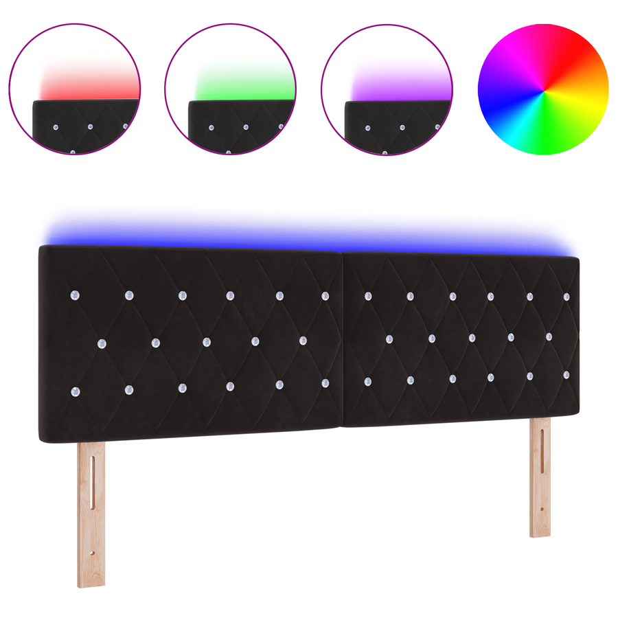 Hoofdbord LED en kristallen knopen 80 cm fluweel zwart