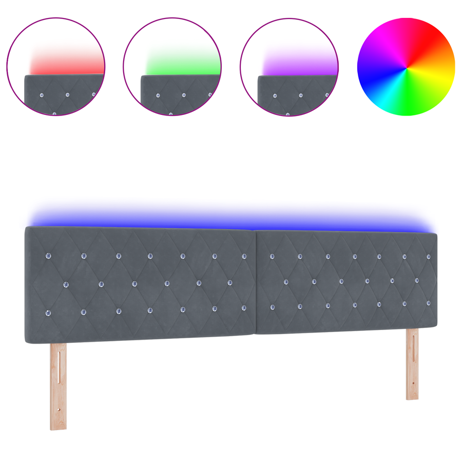 Hoofdbord LED en kristallen knopen 90 cm fluweel donkergrijs