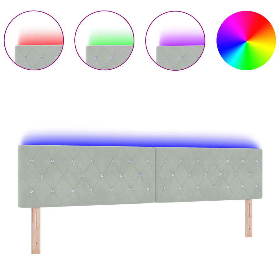 Hoofdbord LED en kristallen knopen 100 cm fluweel lichtgrijs