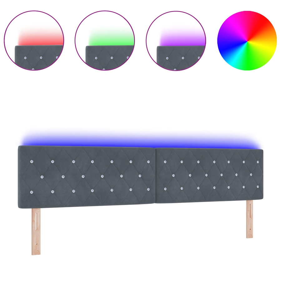 Hoofdbord LED en kristallen knopen 100 cm fluweel donkergrijs