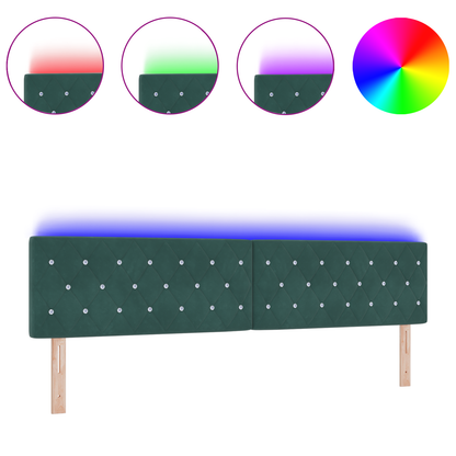 Hoofdbord LED en kristallen knopen 100 cm fluweel donkergroen